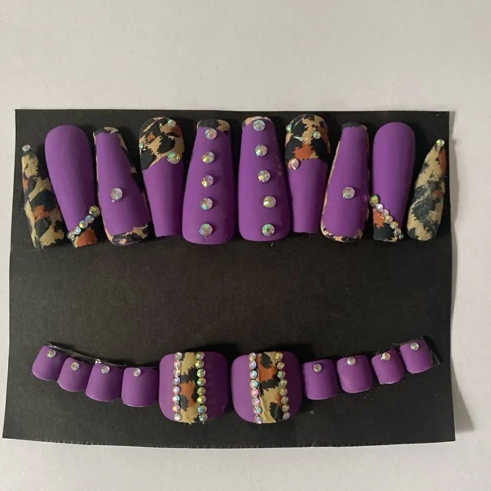 Purple Leopard 🐆 manicure 💅 and pedicure press on nail set